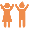 Icon of two children with arms in the air